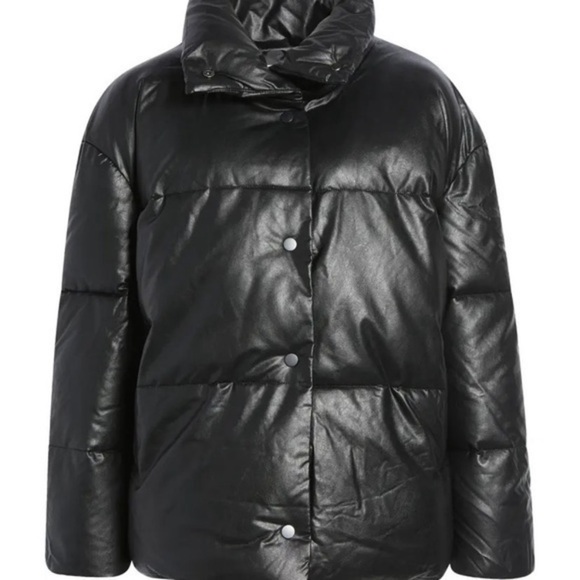 Vigoss Black Faux Leather Puffer Jacket - Picture 4 of 13